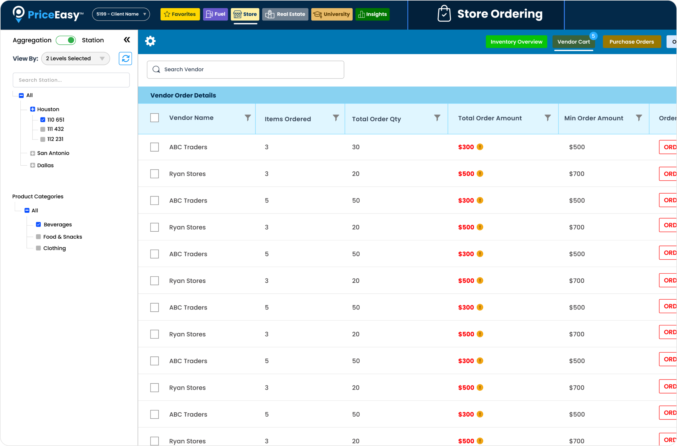 Vendor Cart Management