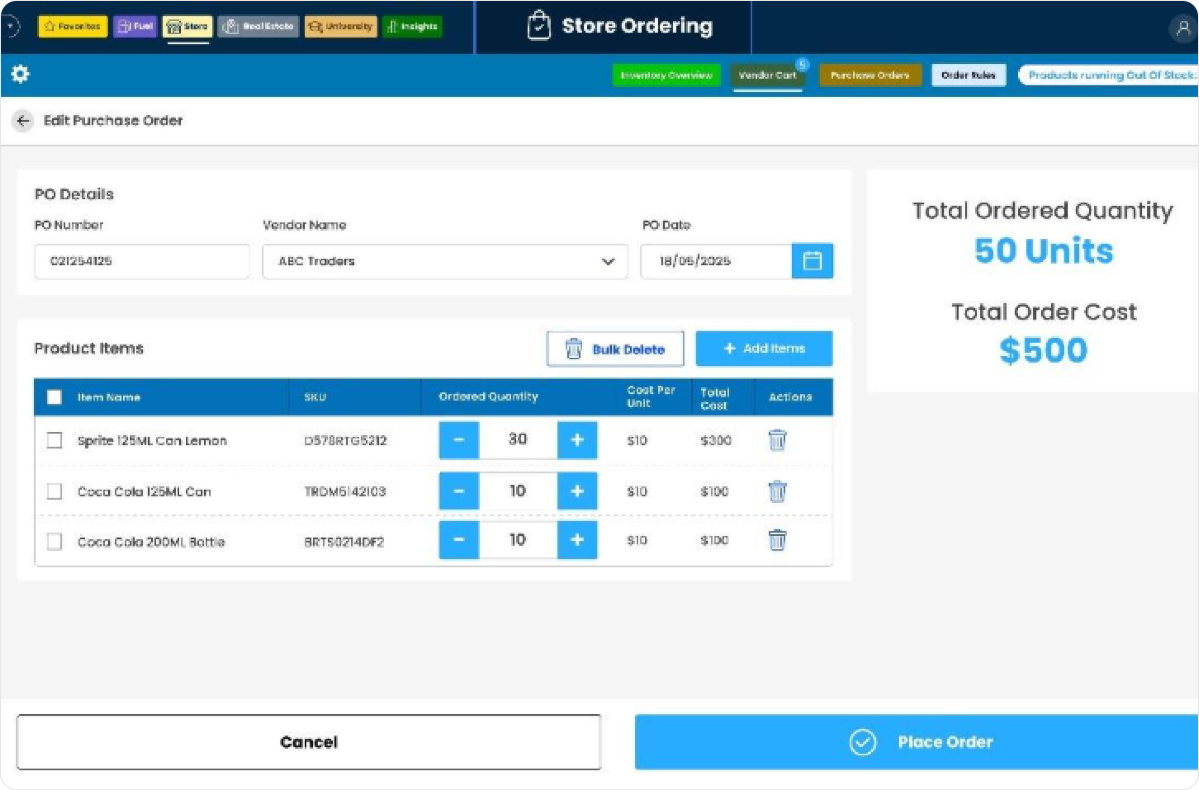 Vendor Cart Management